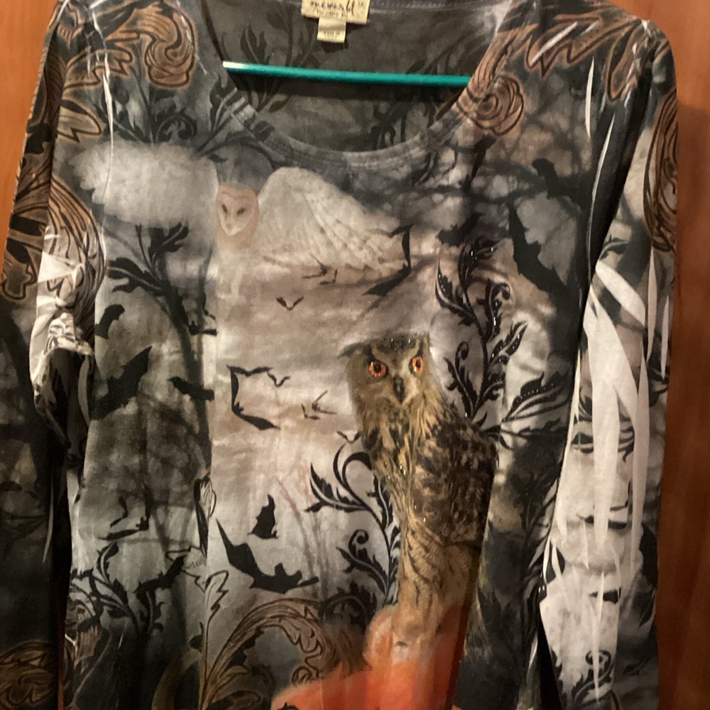 Owl Print Long Sleeve Top with pumpkins